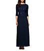 Alex Evenings Petite Size Sequined Lace Bodice Crew Neck 3/4 Sleeve Chiffon Skirted Gown - Image 4