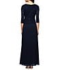 Alex Evenings Petite Size Sequined Lace Bodice Crew Neck 3/4 Sleeve Chiffon Skirted Gown - Image 5
