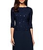 Alex Evenings Petite Size Sequined Lace Bodice Crew Neck 3/4 Sleeve Chiffon Skirted Gown - Image 6