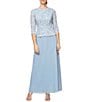 Color:Sky Blue - Image 1 - Petite Size Sequined Lace Bodice Crew Neck 3/4 Sleeve Chiffon Skirted Gown