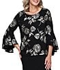 Alex Evenings Petite Size 3/4 Bell Sleeve Metallic Knit Blouse - Image 1