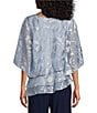 Alex Evenings Petite Size 3/4 Illusion Sleeve Crew Neck Asymmetrical Triple Tier Hem Printed Chiffon Blouse, Color:Hydrangea - Image 2