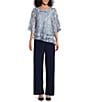 Alex Evenings Petite Size 3/4 Illusion Sleeve Crew Neck Asymmetrical Triple Tier Hem Printed Chiffon Blouse, Color:Hydrangea - Image 3