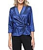Alex Evenings Petite Size 3/4 Sleeve Collared V-Neck Taffeta Blouse - Image 1