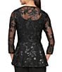 Color:Black - Image 2 - Petite Size 3/4 Sleeve Floral Embroidered Scoop Neck Twinset