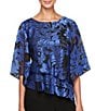 Alex Evenings Petite Size Illusion Elbow Length Sleeve Boat Neck Asymmetrical Hem Triple Tier Chiffon Blouse - Image 1