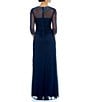 Color:Dark Navy - Image 2 - Petite Size Sweetheart Neck 3/4 Sleeve Stretch A-Line Gown