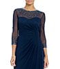 Color:Dark Navy - Image 3 - Petite Size Sweetheart Neck 3/4 Sleeve Stretch A-Line Gown