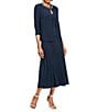 Alex Evenings Petite Size Scoop Neck 3/4 Sleeve Beaded Midi 2-Piece Jacket Dress, Color:Navy - Image 1
