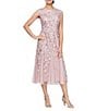 Alex Evenings Petite Size Boat Neck Cap Sleeve Beaded Midi Dress, Color:Rose - Image 1