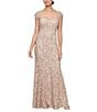 Color:Champagne - Image 1 - Petite Size Cap Sleeve Sweetheart Neck Lace Gown