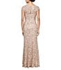 Color:Champagne - Image 2 - Petite Size Cap Sleeve Sweetheart Neck Lace Gown