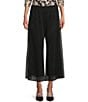 Color:Black - Image 1 - Petite Size Cropped Wide Leg Pull-On Pants