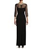 Color:Black - Image 2 - Petite Size Embellished Boat Neck 3/4 Sleeve Ruched Side Slit Dress
