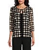 Alex Evenings Petite Size Embroidered Stretch Tulle Crew Neck 3/4 Sleeve Twinset, Color:Black/Taupe - Image 1