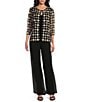 Alex Evenings Petite Size Embroidered Stretch Tulle Crew Neck 3/4 Sleeve Twinset, Color:Black/Taupe - Image 3