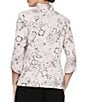 Color:Shell Pink - Image 2 - Petite Size Floral Print Mandarin Collar 3/4 Sleeve Glitter Knit Twinset