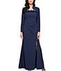 Alex Evenings Petite Size Flower Bolero Jacket Dress, Color:Navy - Image 1