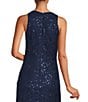 Color:Navy - Image 4 - Petite Size Jewel Neck Sleeveless Front Slit Cascade Ruffle Sequin Stretch Gown