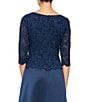 Color:Navy - Image 4 - Petite Size Lace Bodice Satin Skirt 3/4 Sleeve Round Neck Scallop Hem Long Gown