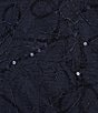 Color:Navy - Image 3 - Petite Size Lace Sequin 3/4 Bell Sleeve Boat Neck Sheath Dress