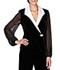 Alex Evenings Petite Size Long Sleeve Collared Side Button Velvet Blouse - Image 1