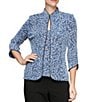 Alex Evenings Petite Size Mock Neck 3/4 Sleeve Piping Glitter Embellished Printed 2-Piece Twinset, Color:Wedgewood - Image 1