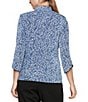 Alex Evenings Petite Size Mock Neck 3/4 Sleeve Piping Glitter Embellished Printed 2-Piece Twinset, Color:Wedgewood - Image 2