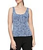 Alex Evenings Petite Size Mock Neck 3/4 Sleeve Piping Glitter Embellished Printed 2-Piece Twinset, Color:Wedgewood - Image 3