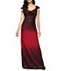 Alex Evenings Petite Size Ombre Glitter Mesh Cowl Neck Cap Sleeve Gown, Color:Wine Multi - Image 1