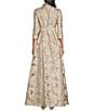 Alex Evenings Petite Size Point Collar 3/4 Sleeve Jacquard Ballgown, Color:Ivory Gold - Image 2
