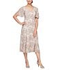 Alex Evenings Petite Size Short Sleeve V-Neck Soutache A-Line Midi Dress, Color:Buff - Image 1