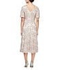 Alex Evenings Petite Size Short Sleeve V-Neck Soutache A-Line Midi Dress, Color:Buff - Image 2