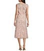 Color:Shell Pink - Image 2 - Petite Size Cap Sleeve V-Neck Godet Skirt Embroidered Fit and Flare Midi Dress