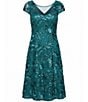 Alex Evenings Petite Size Soutache Lace Sequin Round Neck Cap Sleeve Tea Dress - Image 3