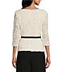 Alex Evenings Petite Size Square Neck 3/4 Sleeve Tie Sash Soutache Blouse, Color:Ivory - Image 2