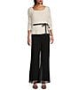 Alex Evenings Petite Size Square Neck 3/4 Sleeve Tie Sash Soutache Blouse, Color:Ivory - Image 3