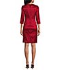Color:Red - Image 2 - Petite Size Stretch Taffeta Portrait Collar 3/4 Sleeve Ruched Waist Sheath Dress
