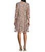 Color:Taupe - Image 2 - Petite Size Stretch Tulle 3/4 Sleeve Scoop Neck Embroidered Scallop Jacket Dress