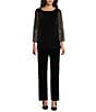 Alex Evenings Petite Size Stretch Velvet Slim Leg Pants, Color:Black - Image 3