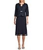 Alex Evenings Petite Size Textured Jacquard 3/4 Sleeve Jacket Dress - Image 1