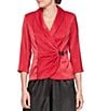 Alex Evenings Petite Size V-Neck 3/4 Sleeve Beaded Bow Shimmer Wrap Blouse - Image 1