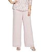 Alex Evenings Petite Size Wide Leg Elastic Waist Chiffon Pull-On Pants, Color:Shell Pink - Image 1