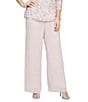 Color:Shell Pink - Image 1 - Petite Size Wide Leg Elastic Waist Chiffon Pull-On Pants