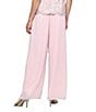 Alex Evenings Petite Size Wide Leg Elastic Waist Chiffon Pull-On Pants, Color:Shell Pink - Image 2