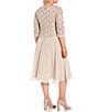 Color:Taupe - Image 2 - Plus Size Sequin Lace 3/4 Illusion Sleeve Scallop Round Neck Bodice Chiffon Skirted Dress
