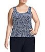 Color:Wedgewood - Image 4 - Plus Size 3/4 Sleeve Printed Twinset