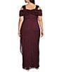 Alex Evenings Plus Size Cold Shoulder Cowl Neck Cap Sleeve Glitter Mesh Gown - Image 2