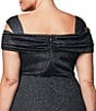 Color:Black - Image 4 - Plus Size Cold Shoulder Cowl Neck Cap Sleeve Glitter Mesh Gown