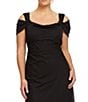 Color:Black - Image 3 - Plus Size Drape Cowl Neck Cold-Shoulder Short Sleeve Gown